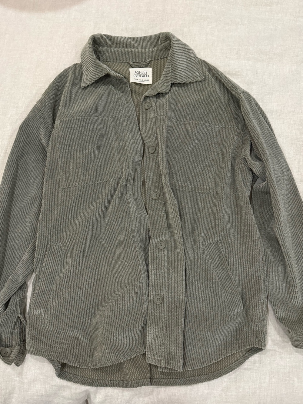 Thick Corduroy Button-Up Shacket - Olive Gray